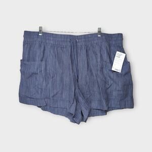 NEW Tags - Womens Athleta Cabo Linen Shorts Textured 4" Short Blue Plus Size 26